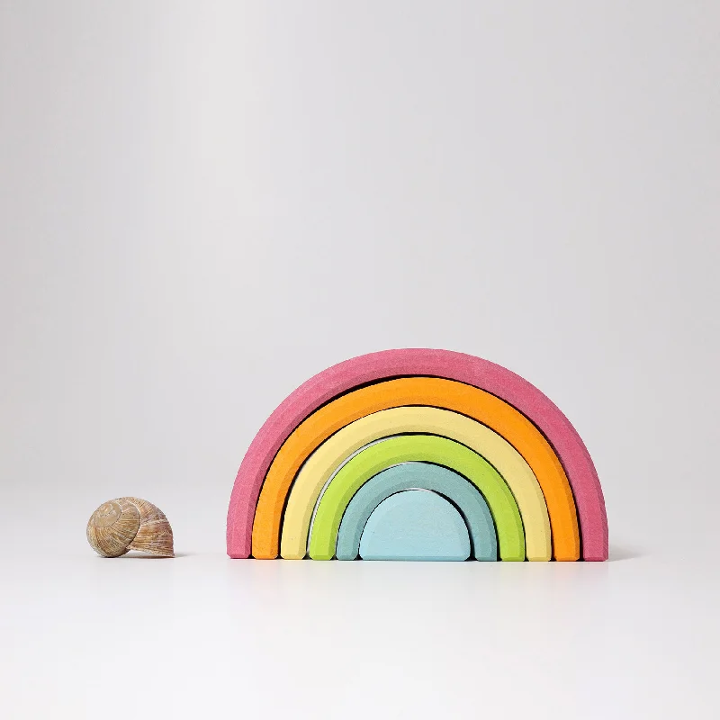 6-Piece Pastel Rainbow Stacking Tunnel  - Grimm's Medium Rainbow - Grimm's Wooden Toys