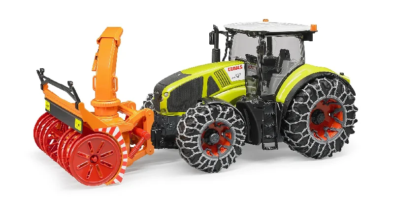 bruder CLAAS Axion 950 mit Schneeketten und Schneefräse