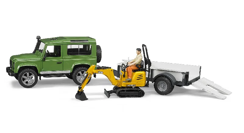 bruder Land Rover Defender mit Anhänger, JCB Bagger und Fahrer