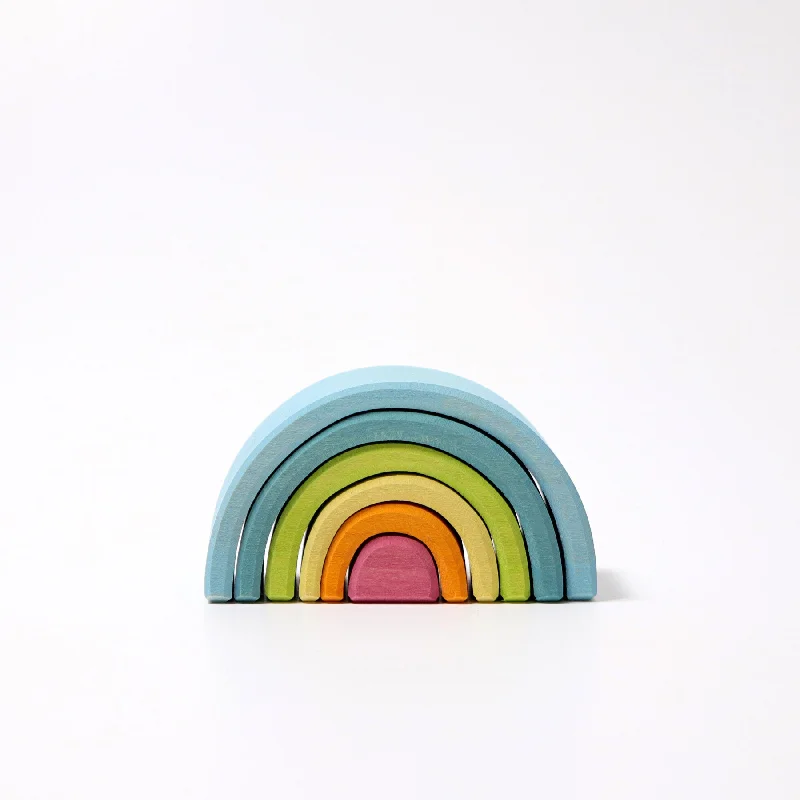 Mini 6-Piece Pastel Rainbow Stacking Tunnel  - Grimm's Mini Rainbow - Grimm's Wooden Toys