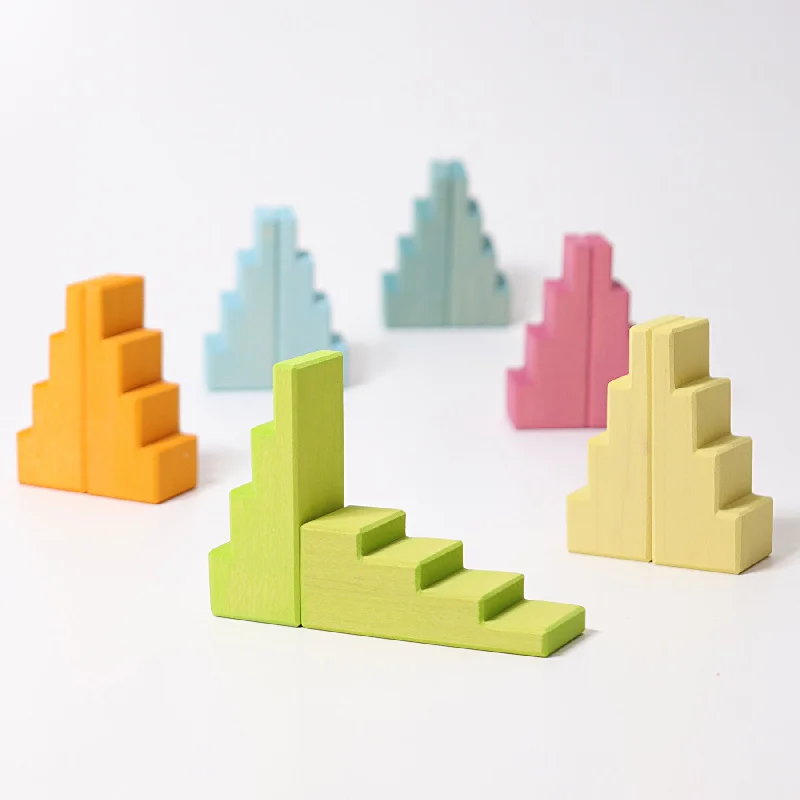 Stepped Roofs Building Set - Pastel - Grimm's Wooden Toys