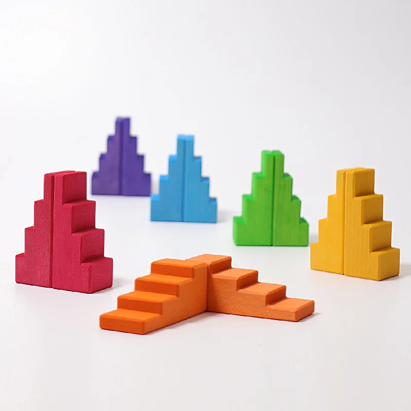 Stepped Roofs Building Set - Rainbow - Grimm's Wooden Toys