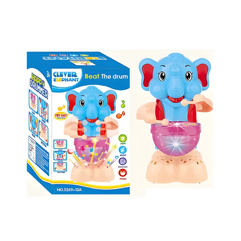 Happy Elephant Drummer Toy with Colorful Flashing Lights