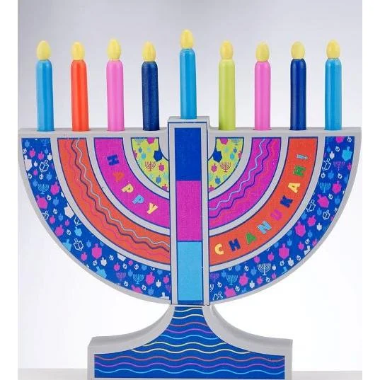 My Play Colorful Wood Menorah With Removable Wood Candles Design may vary